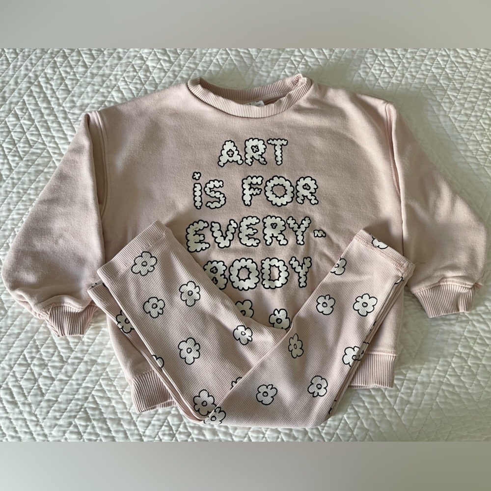 Zara Light Pink Graphic sweater and leggings